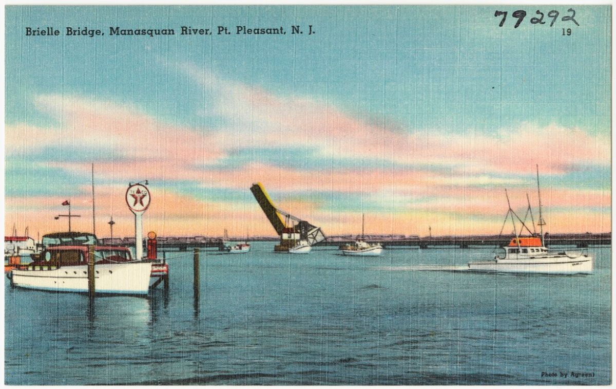Vintage postcard of the Brielle Bridge over the Manasquan River